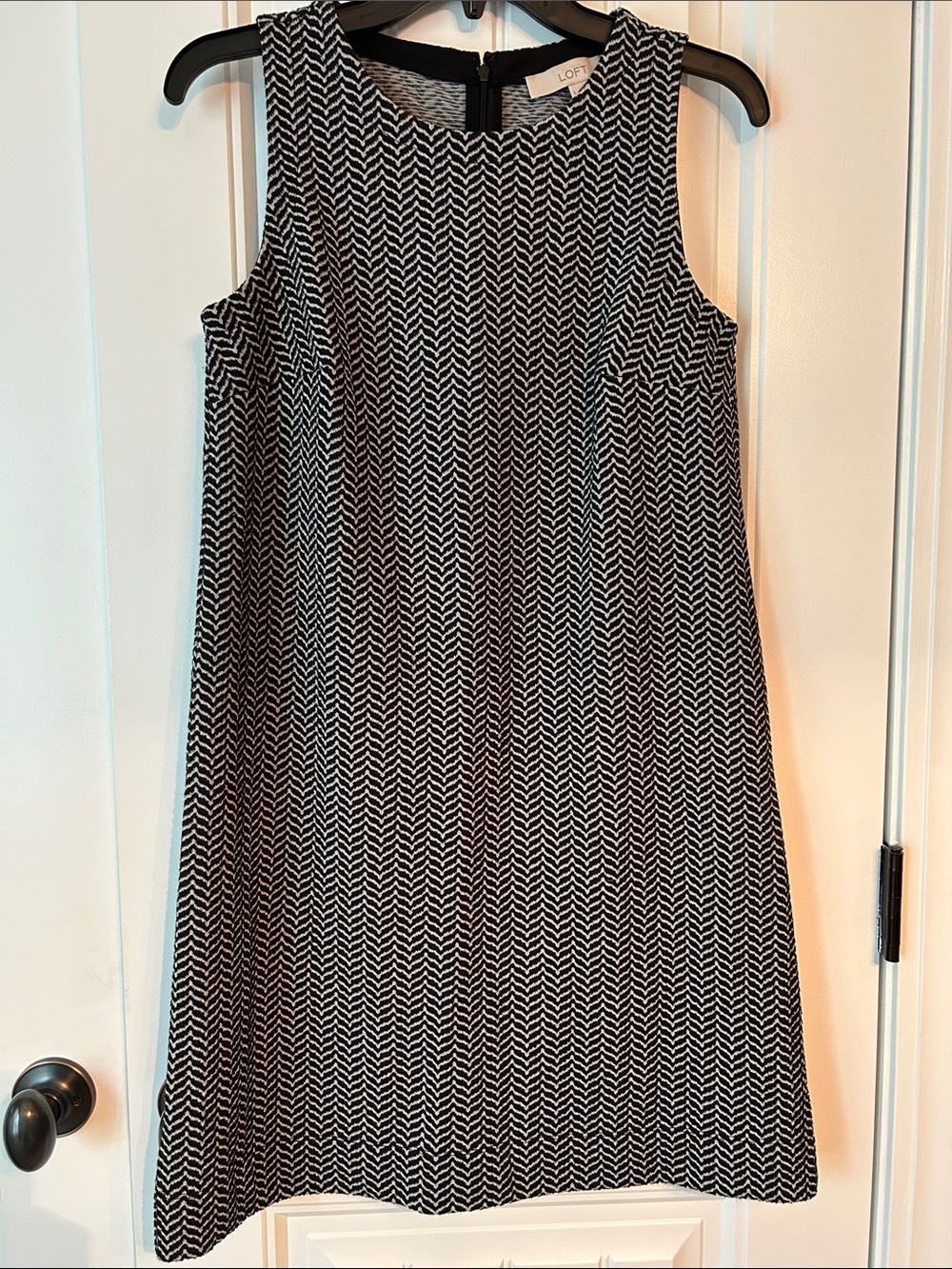 LOFT Black and White Chevron Midi Shift Dress